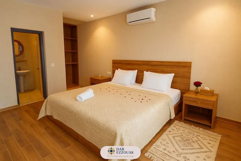 Rooms in Marrakech guest house – Deluxe Double Room at Dar Ezzouak with terrace and pool view